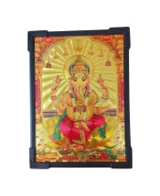 Hitech Sales Hindu God Lord Ganesh Gold Plated Wooden Laminated Photo Frame 5x7 Inch Decorative Frame for Home, Office, and Temple