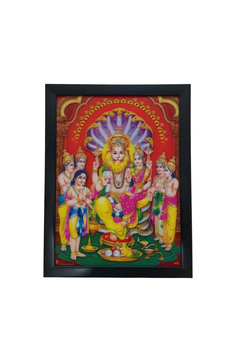 Hitech Narasimha 3D Laminated Photo Frame - Perfect Décor for Walls, Tables, and Sacred Spaces. Great for Gifts, Puja, and Elevating Living Room Ambiance