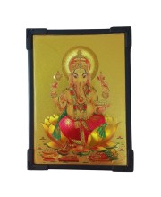 Hitech Sales Hindu God Ganesha Gold Plated Wooden Laminated Photo Frame 5x7 Inch Decorative Frame for Home, Office, and Temple