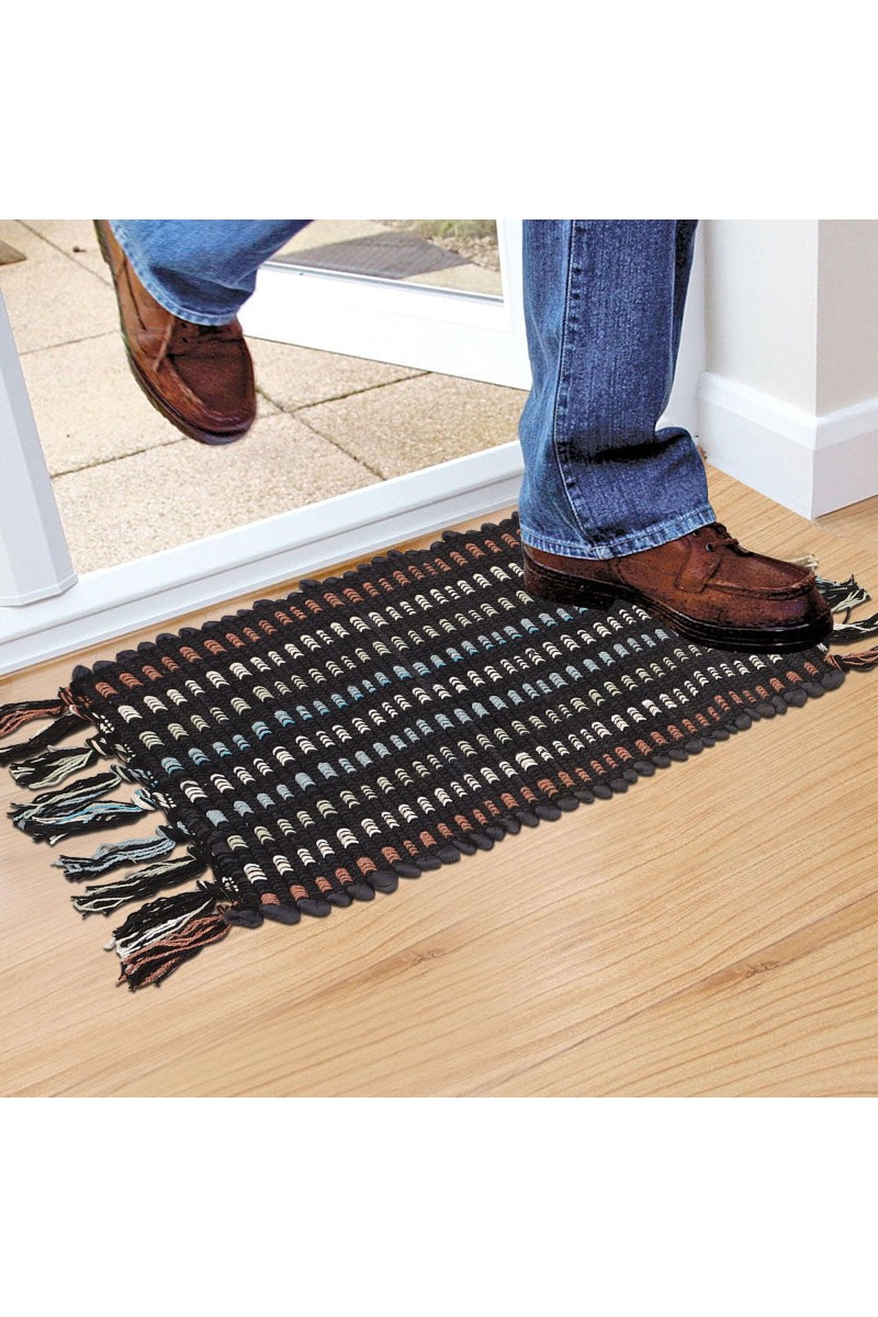 Home Beautiful Black Polyester Cotton Door Mat