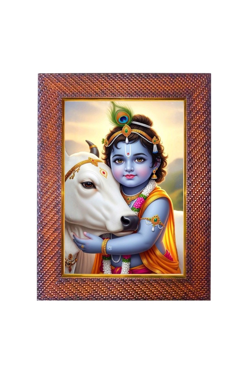 Lord Krishna Photo Frame Religious Wall & Table Decor Frame | Lord Krishna Spiritual Photo Frame For Home, Temple & Office | Decorative Hindu God & Goddess Frame (Pack Of 1) (F18104)