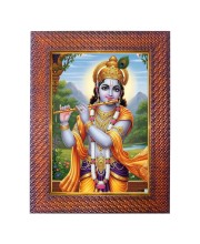 Lord Krishna Photo Frame 19X23 Inch Religious Wall & Table Decor Frame | Lord Krishna Spiritual Photo Frame For Home, Temple & Office | Decorative Hindu God & Goddess Frame (Pack Of 1) (F18067)