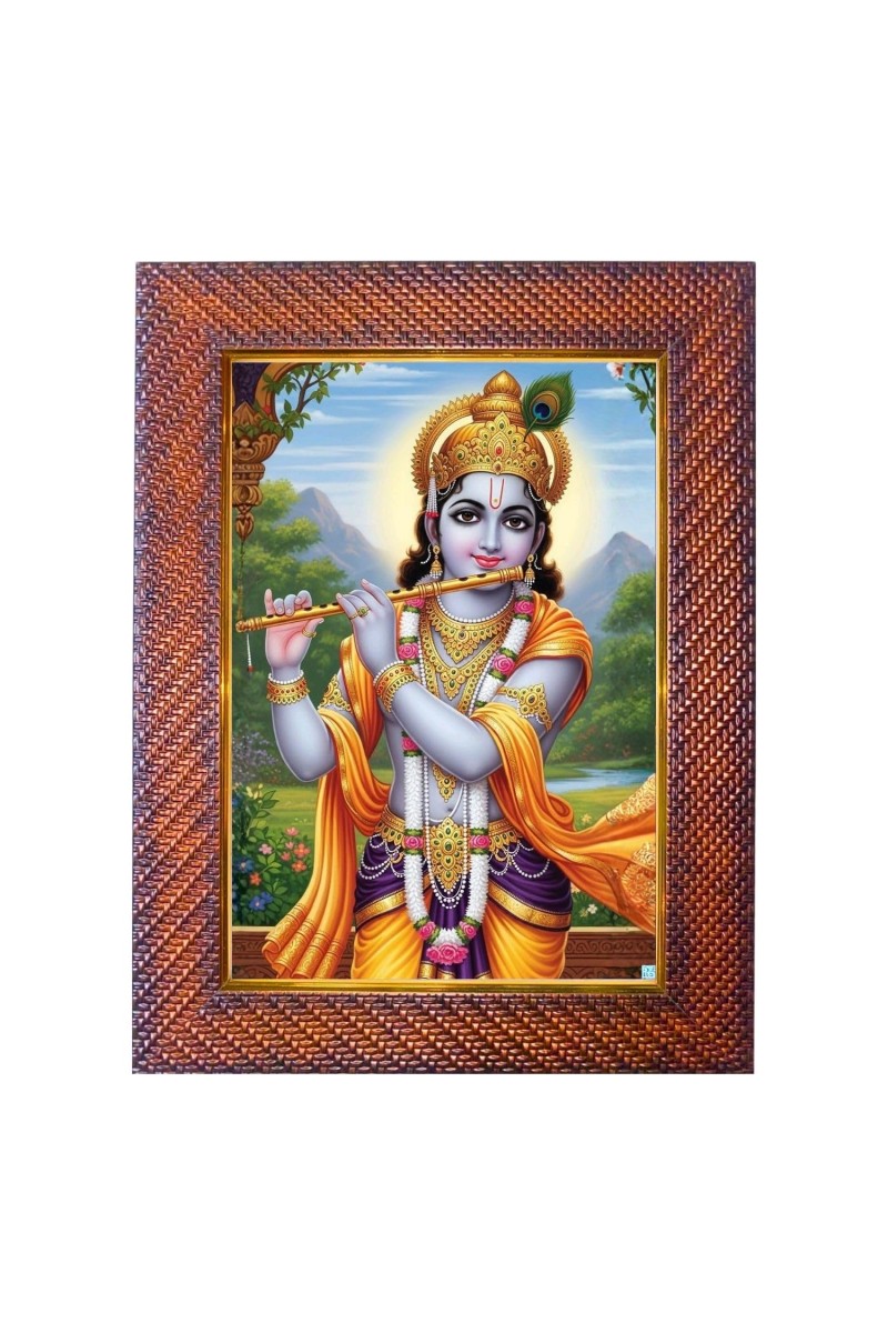Lord Krishna Photo Frame Religious Wall & Table Decor Frame | Lord Krishna Spiritual Photo Frame For Home, Temple & Office | Decorative Hindu God & Goddess Frame (Pack Of 1) (F18067)