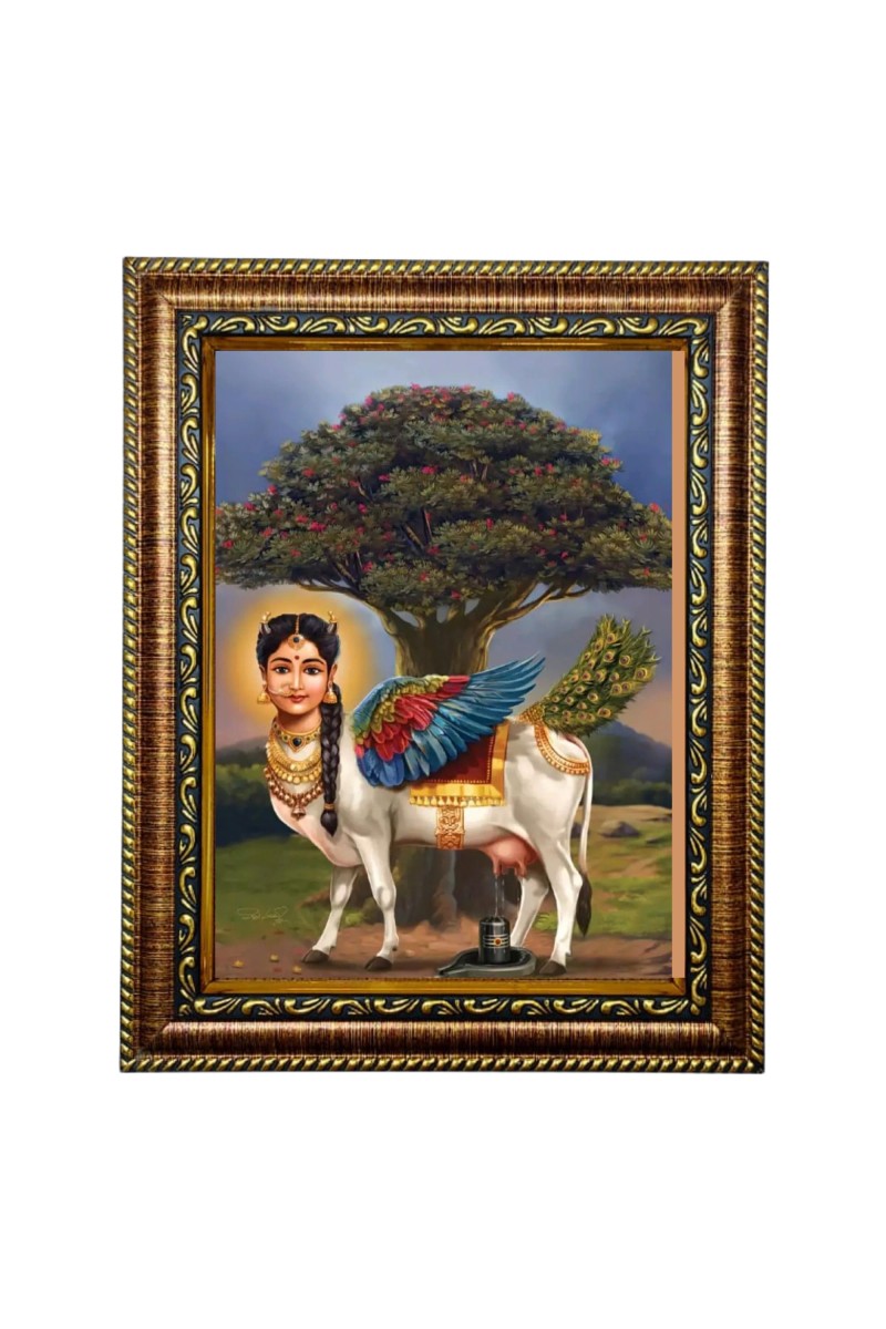 Hi Tech Sales Kamdhenu Cow with Shivling Photo Frame for wall/table, Study & living room, gifts (8 x 10)