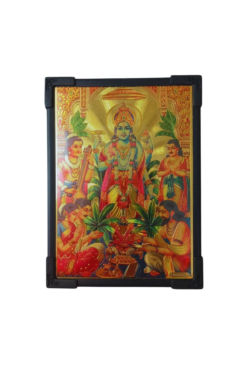 Hitech Sales Hindu God Lord Vishnu Gold Plated Wooden Laminated Photo Frame 5x7 Inch Decorative Frame for Home, Office, and Temple