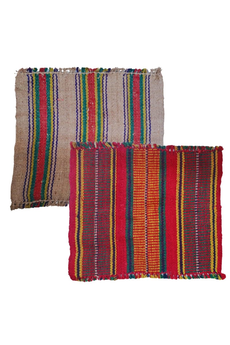 Hitech Sales Handmade Cotton Jute Aasan Mat for Pooja – Traditional Indian Prayer Mats with Multicolor Stripes – Recycled Fabric Woven Floor Mats for Meditation, Temple, or Home Use (2)