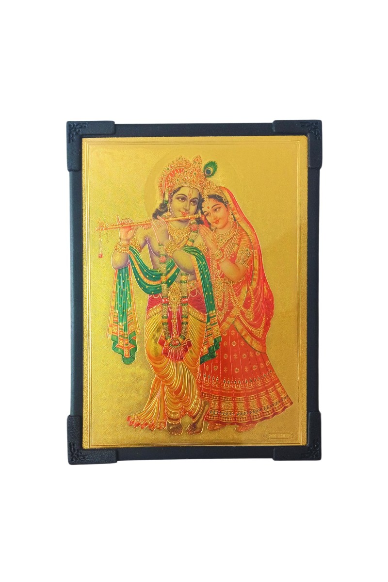 Hitech Sales Hindu God Krishna Goddess Radha Gold Plated Wooden Laminated Photo Frame 5x7 Inch Decorative Frame for Home, Office, and Temple