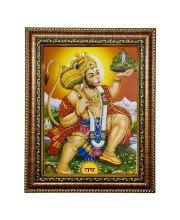 Sri Hanuman photo frame/golden frame, laminated pic, font glass