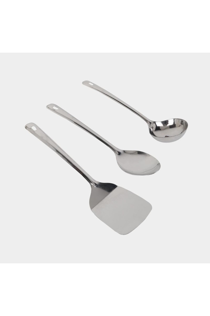 Steel Kitchen Tool Set, Set of 3 1 3 in., 1Ladle, 1Serving Spoon, 1Turner
