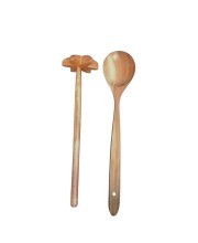 Wooden Dal Ghotni and Cooking Spoon – Natural Wood for Dal Mixing & Long Handle Serving Spoon – Traditional Indian Kitchen Utensils