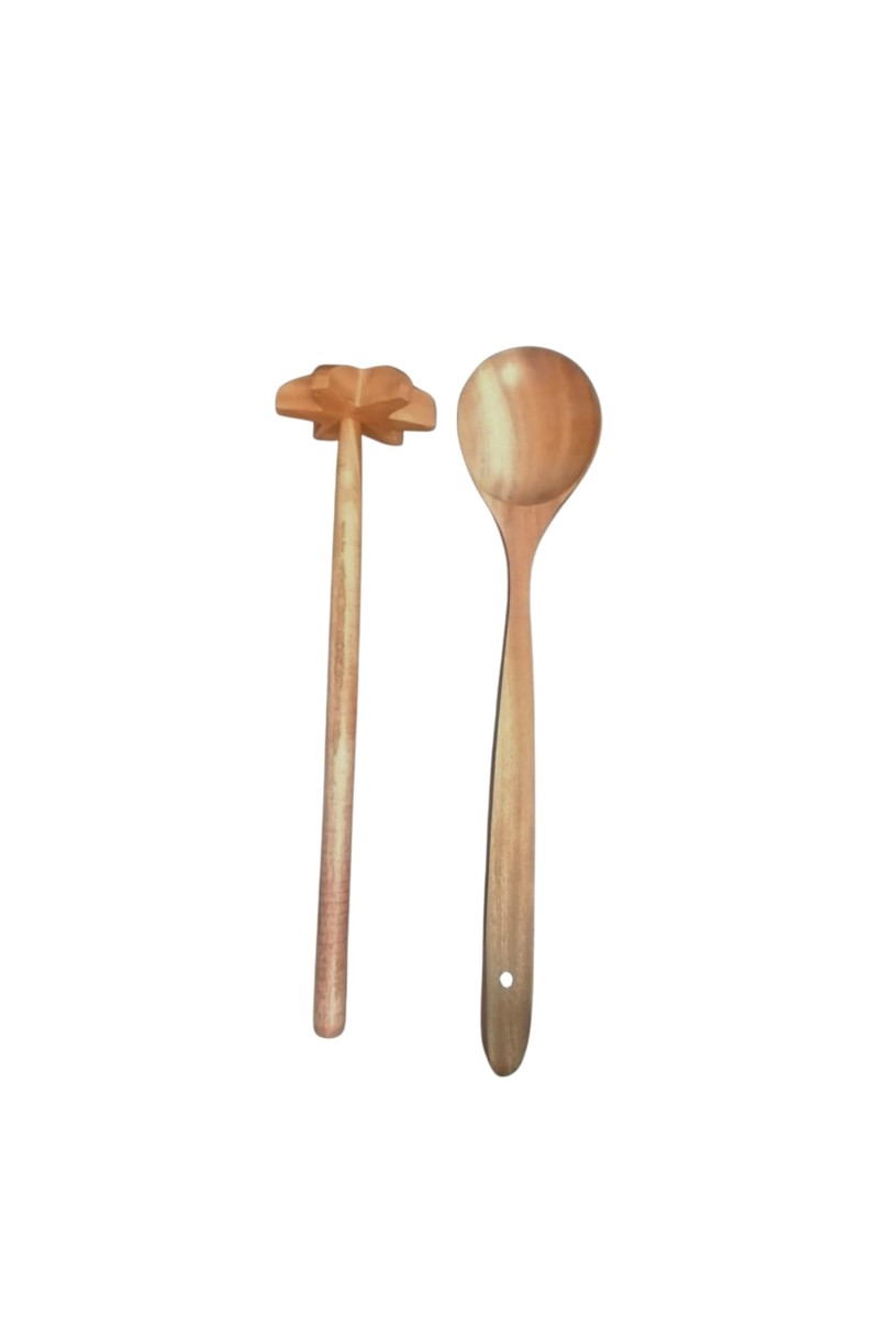 Wooden Dal Ghotni and Cooking Spoon – Natural Wood for Dal Mixing & Long Handle Serving Spoon – Traditional Indian Kitchen Utensils