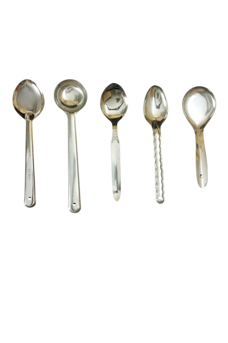 HiTechMart Stainless Steel Serving Spoons Set – 5-Piece Heavy-Duty Kitchen Ladle & Spoon Collection for Cooking & Serving