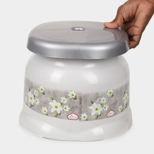 Royal Plastic Bathroom Stool with Floral Design – Lightweight, Durable & Multipurpose – White & Grey (Standard Size)