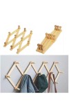 HiTechMart Wooden Wall Mounted Expandable Coat Rack – Heavy Duty Multipurpose Clothes Hanger with 10 Pcs Hooks for Hats, Bags, Jackets, Kitchen Towels – Rustic Folding Accordion Design (Pack of 1)