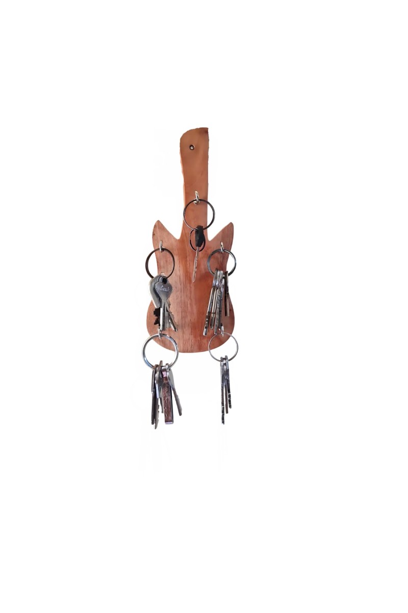 Wooden Guitar Shape Key Holder – Wall Mounted Decorative Key Hanger & Showpiece for Home Décor