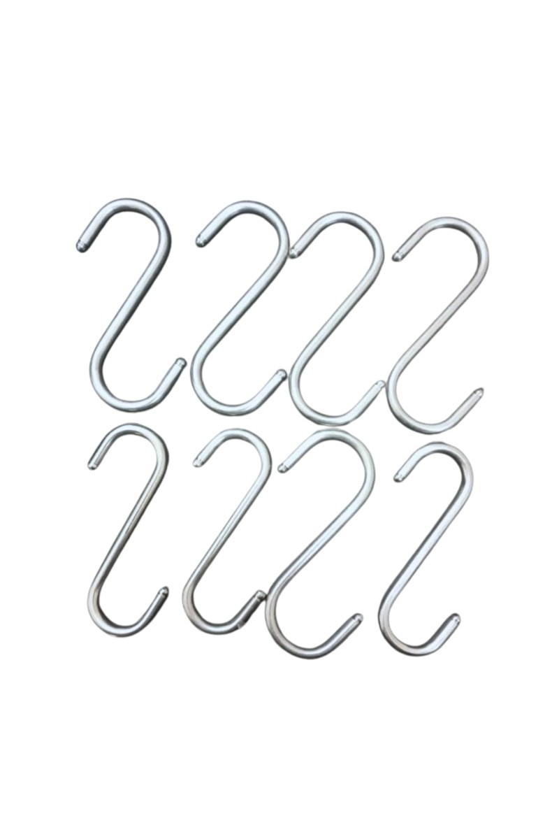 Stainless Steel S Shaped Hooks for Kitchen & Bathroom – Heavy Duty Rust Resistant Hanging Hooks for Utensils, Pots, Clothes & Accessories (Set of 8). (8)