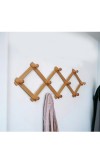 HiTechMart Wooden Wall Mounted Expandable Coat Rack – Heavy Duty Multipurpose Clothes Hanger with 10 Pcs Hooks for Hats, Bags, Jackets, Kitchen Towels – Rustic Folding Accordion Design (Pack of 1)