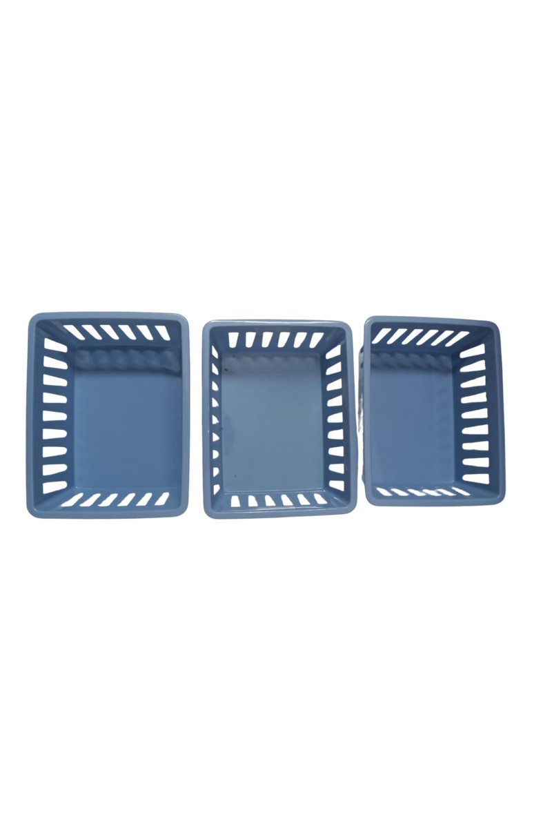 Basic Square Mini Bin Storage Trays, Small Organizing Bins, Plastic Storage Containers, Stackable Storage Bins, Home Office Organization, Multi-Purpose Storage Trays 3PK (Blue)