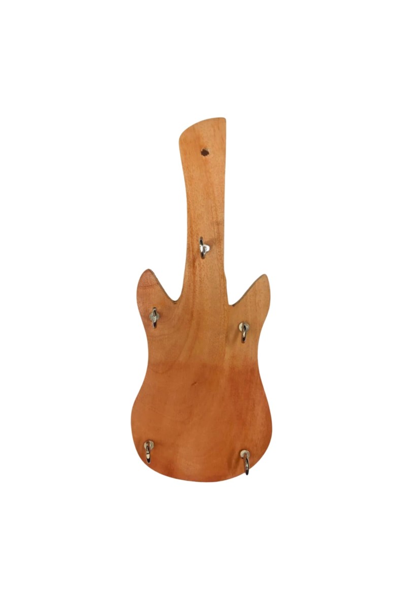 Guitar-Shaped Wooden Wall Hook Rack – Rustic Decorative Key Holder with 5 Metal Hooks – Home Décor for Bedroom.