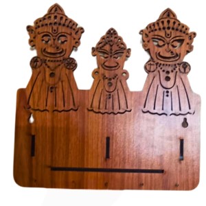 Handcrafted Wooden Key Holder for Wall | Decorative Key Stand with Hooks for Home & Office | Stylish Key Hanger Organizer (Wood Finish) (Deep Brown)