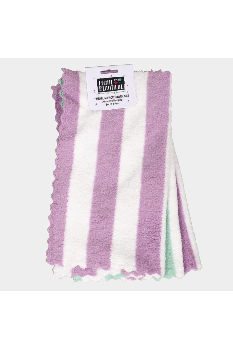 Home Beautiful 240 GSM Purple | Green Microfiber Face Towel - (M3242)