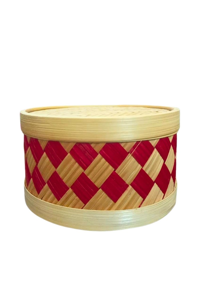 Handmade Storage Box with Lid | Traditional Woven Bamboo Container for Kitchen, Home Décor, Dry Snacks, jewleery Sweets, & Gifts | Eco-Friendly Round Bamboo Box (3.8/6.8)