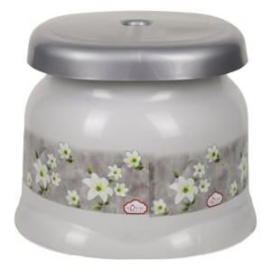 Royal Plastic Bathroom Stool with Floral Design – Lightweight, Durable & Multipurpose – White & Grey (Standard Size)
