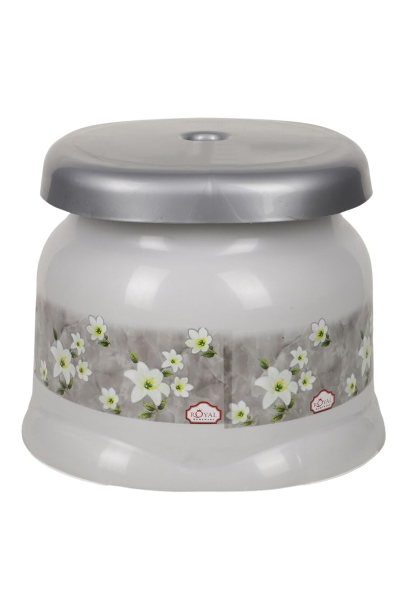 Royal Plastic Bathroom Stool with Floral Design – Lightweight, Durable & Multipurpose – White & Grey (Standard Size)