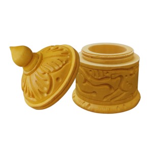 HiTechMart Handcrafted Wooden Sindoor Box with Intricate Carvings – Traditional Decorative Storage Container with Lid for Pooja & Gifting