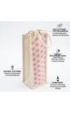 Eco-Friendly Jute Bottle Bag with Rope Handle – Reusable Burlap Wine Gift Bag for Champagne, Water & Beverage Bottles – Pink Floral Print (Pink Small flowers)