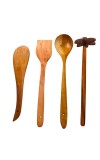 Wooden Cooking Spoons Set of 4 | Handmade Kitchen Utensils for Cooking & Serving | Natural Wood Spatula, Turner, Masher & Serving Spoon for Non-Stick Cookware