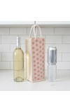 Eco-Friendly Jute Bottle Bag with Rope Handle – Reusable Burlap Wine Gift Bag for Champagne, Water & Beverage Bottles – Pink Floral Print (Pink Small flowers)