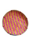 Handcrafted Bamboo Winnowing Tray – Multi-Colored (Pink & Yellow) Traditional Bamboo Soop for Decoration, Puja Dala