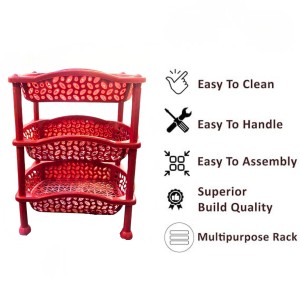 3 Layer Multi-Purpose Home Kitchen Office Storage Plastic Basket Rack Organizer Vegetables Fruits or Files Home & kitchen racks and shelves for storage (Red)