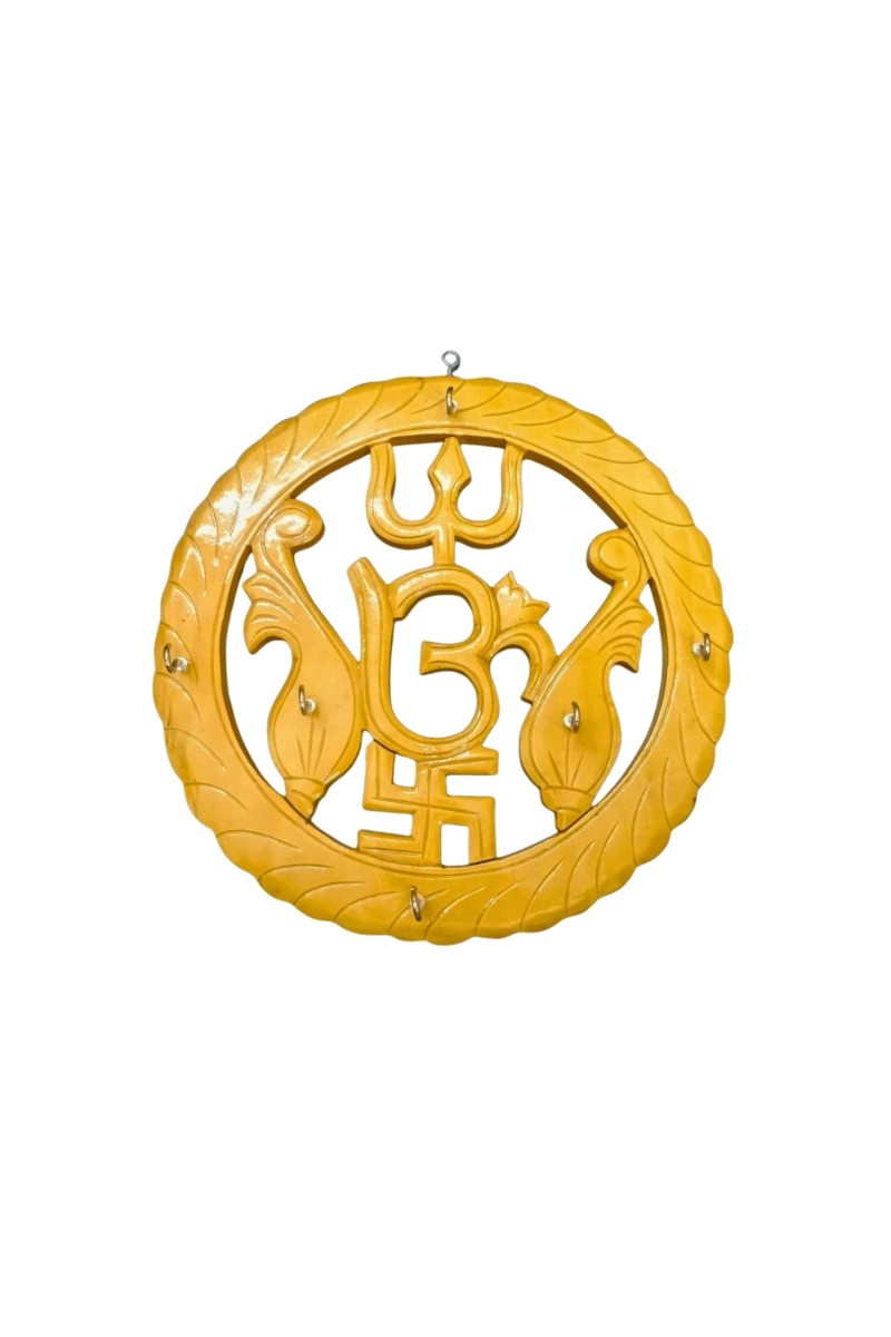 Wooden Om Key Holder for Wall | Decorative Key Stand with Hooks | Handcrafted Hindu Religious Wall Hanging for Home, Office & Temple