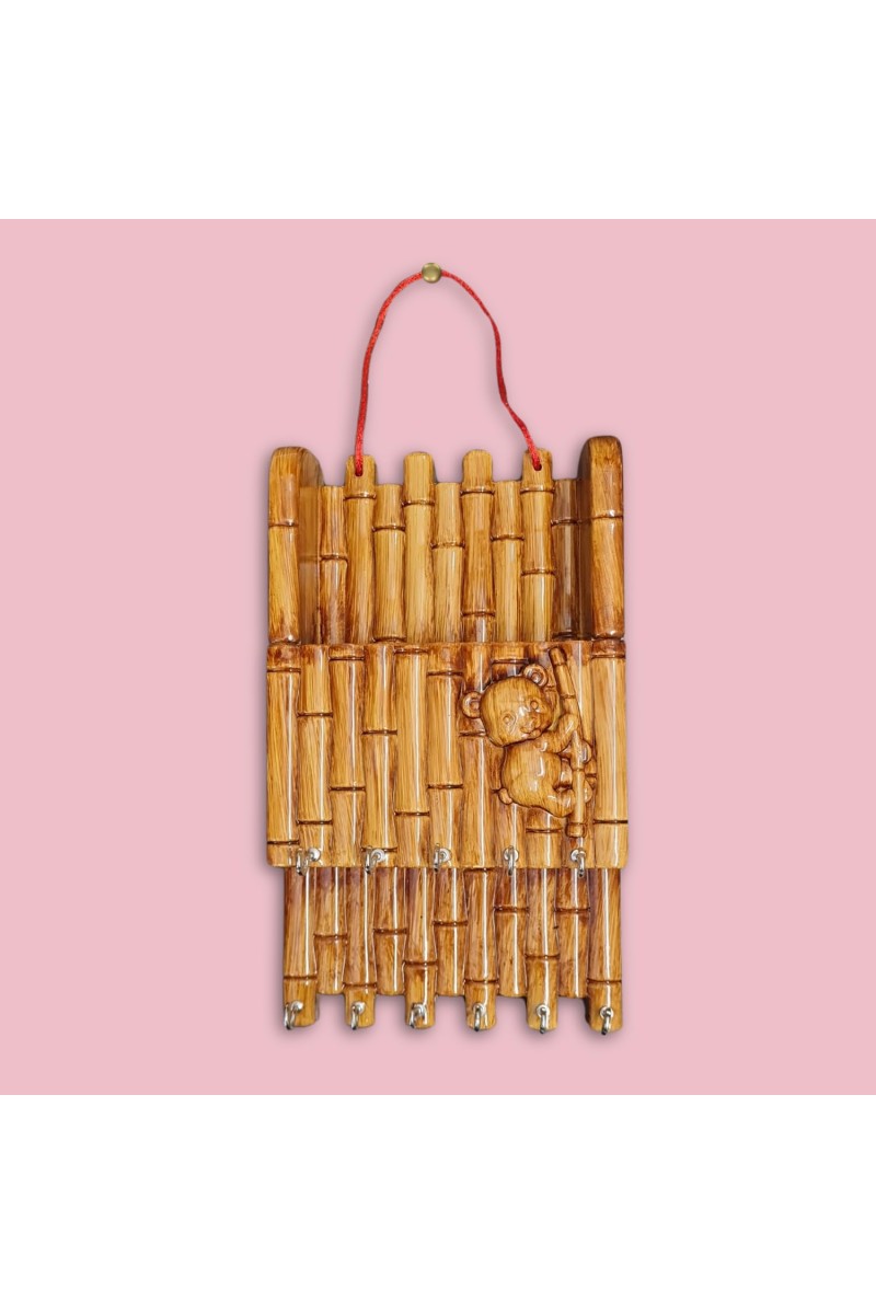 HiTechMart Handcrafted Bamboo Design Wall Key Holder with Storage – Hanging Organizer for Keys, and Essentials