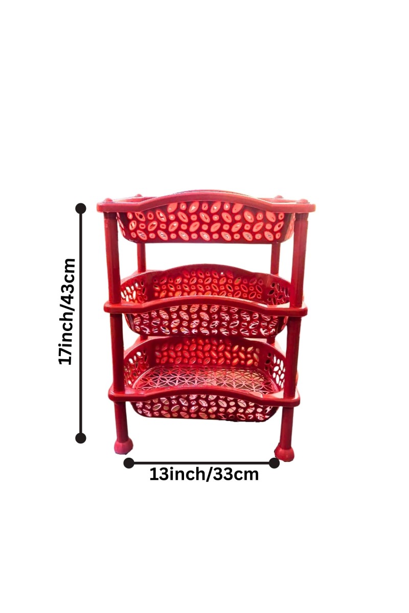 3 Layer Multi-Purpose Home Kitchen Office Storage Plastic Basket Rack Organizer Vegetables Fruits or Files Home & kitchen racks and shelves for storage (Red)