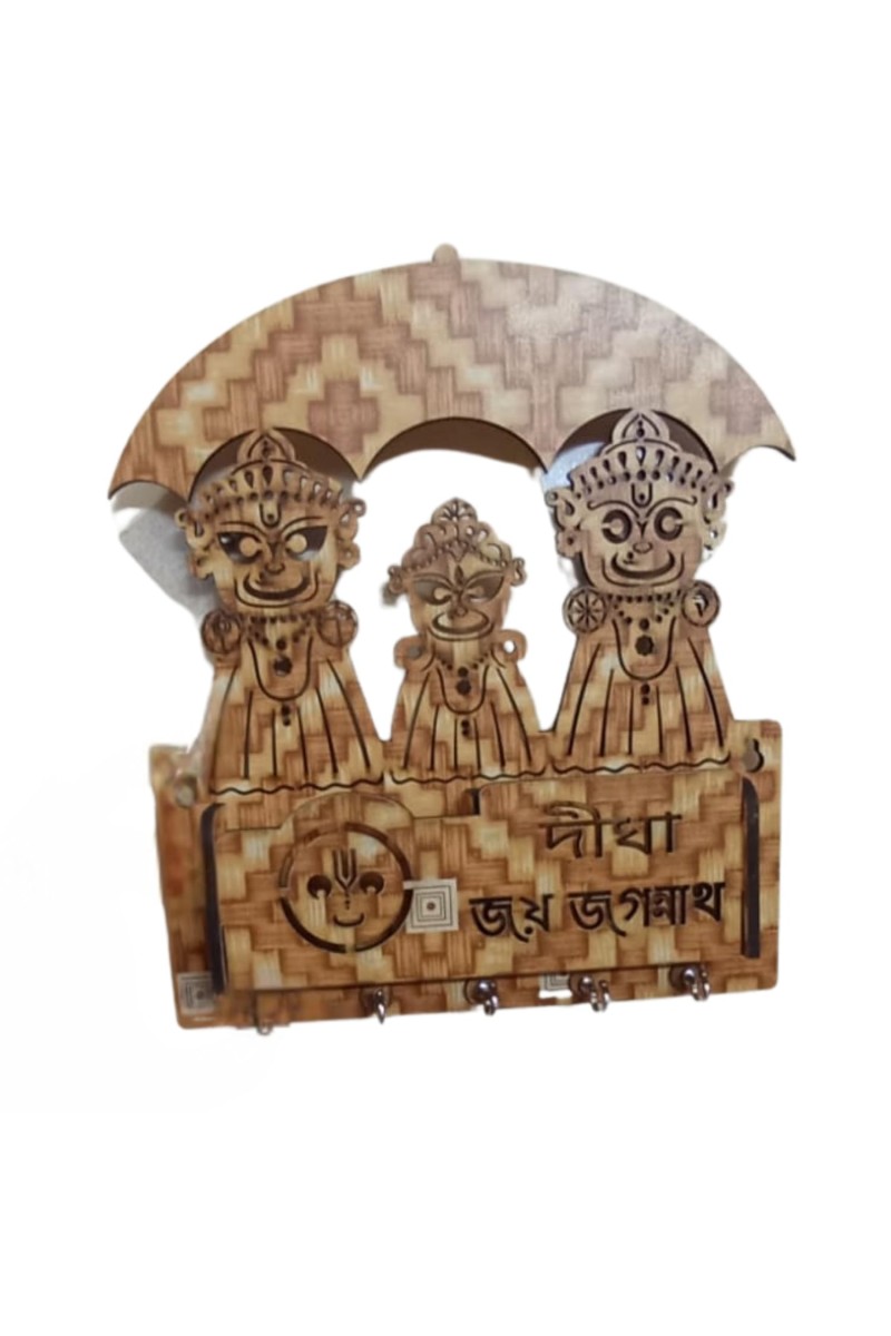 Handcrafted Wooden Key Holder for Wall | Decorative Key Stand with Hooks for Home & Office | Stylish Key Hanger Organizer (Wood Finish) (Light Brown)