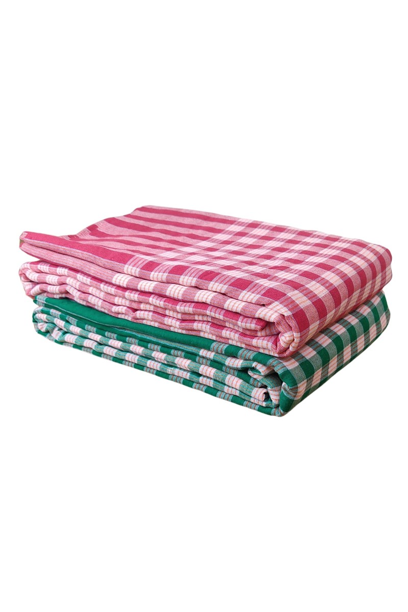 Hitech Sales Traditional Cotton Gamcha Towel Set of 2 – Handloom Checkered Bath Towels | Soft, Lightweight, Quick-Dry | Multipurpose Use for Bathing, Travel | Red & Green(33x75inch)