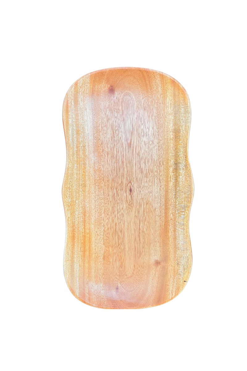 Rustic Wooden Serving Tray, Scalloped Edges, Natural Wood Grain Finish