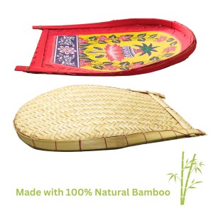 HiTechMart Bengal Handicrafts Bamboo Kulo Tray &ndash; Handmade & Hand-Painted Bamboo Soop/Basket for Puja, Home Decor, Storage & Gifting | Eco-Friendly Traditional Bengali Tray বাঁশের কুলো (13 x 17 inch)