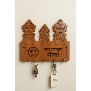 Handcrafted Wooden Key Holder for Wall | Decorative Key Stand with Hooks for Home & Office | Stylish Key Hanger Organizer (Wood Finish) (Deep Brown)