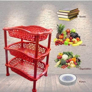 3 Layer Multi-Purpose Home Kitchen Office Storage Plastic Basket Rack Organizer Vegetables Fruits or Files Home & kitchen racks and shelves for storage (Red)