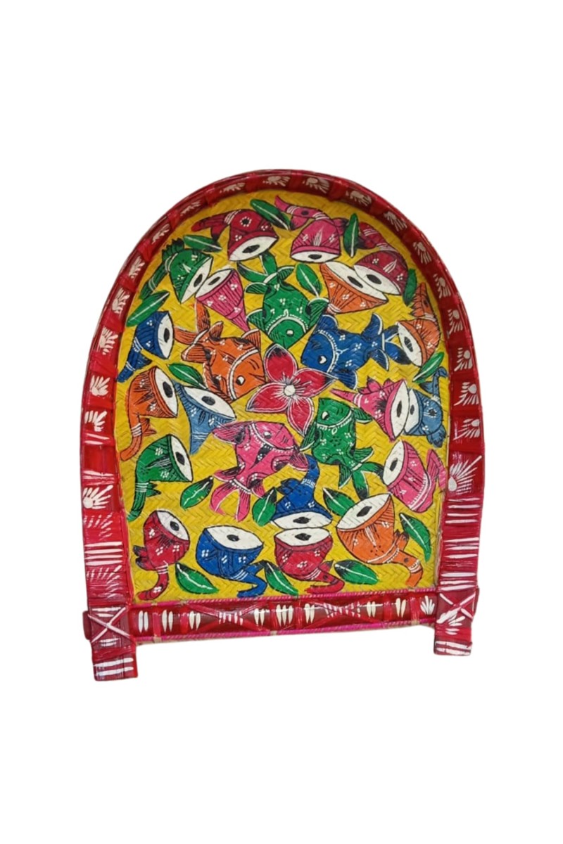 Handicrafts Bamboo Kulo Tray – Yellow Color Handmade & Hand-Painted Bamboo Soop/Basket for Puja, Home Decor, Storage & Gifting বাঁশের কুলো (13 x 18 inch)