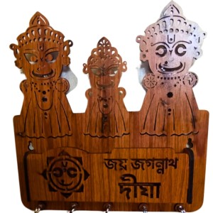 Handcrafted Wooden Key Holder for Wall | Decorative Key Stand with Hooks for Home & Office | Stylish Key Hanger Organizer (Wood Finish) (Deep Brown)