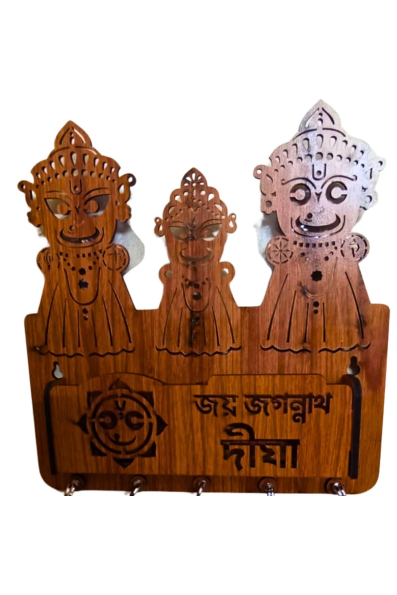 Handcrafted Wooden Key Holder for Wall | Decorative Key Stand with Hooks for Home & Office | Stylish Key Hanger Organizer (Wood Finish) (Deep Brown)