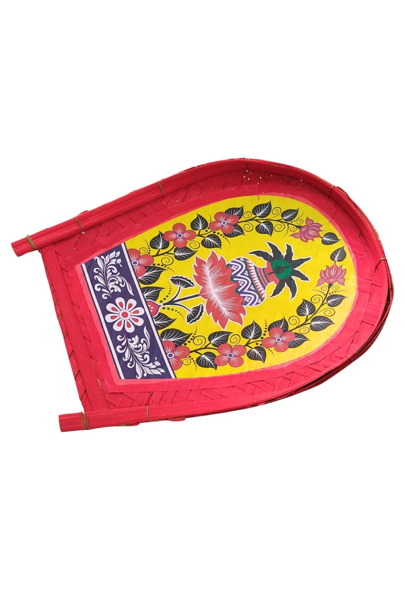 HiTechMart Bengal Handicrafts Bamboo Kulo Tray &ndash; Handmade & Hand-Painted Bamboo Soop/Basket for Puja, Home Decor, Storage & Gifting | Eco-Friendly Traditional Bengali Tray বাঁশের কুলো (13 x 17 inch)