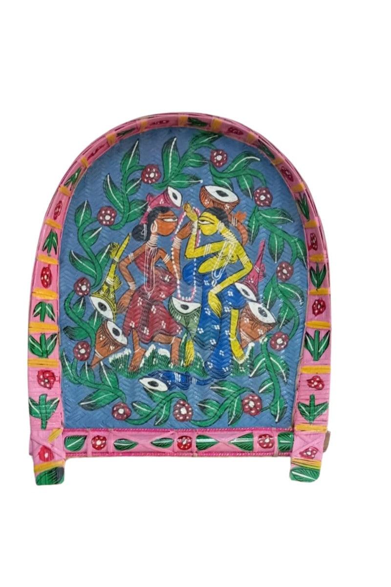 Handicrafts Bamboo Kulo Tray – Blue Color Handmade & Hand-Painted Bamboo Soop/Basket for Puja, Home Decor, Storage & Gifting বাঁশের কুলো (13 x 18 inch)