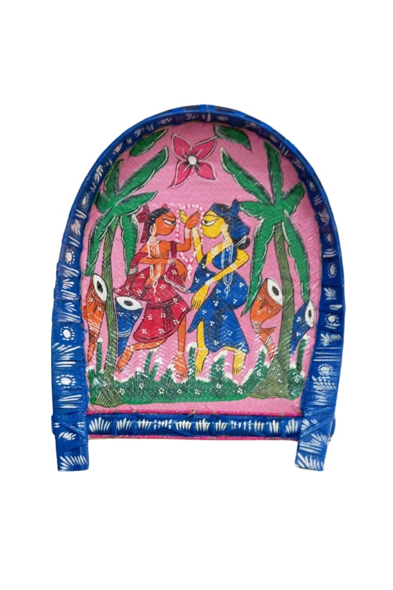 Handicrafts Bamboo Kulo Tray – Pink Color Handmade & Hand-Painted Bamboo Soop/Basket for Puja, Home Decor, Storage & Gifting বাঁশের কুলো (13 x 18 inch)