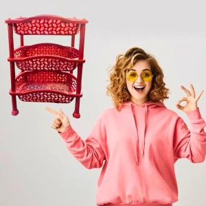 3 Layer Multi-Purpose Home Kitchen Office Storage Plastic Basket Rack Organizer Vegetables Fruits or Files Home & kitchen racks and shelves for storage (Red)